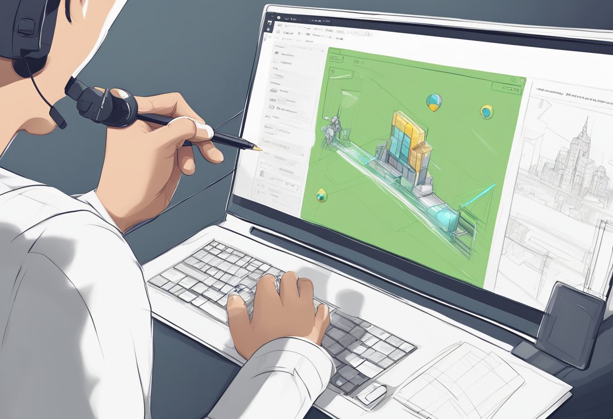 A designer sketches a game concept while a developer codes it into a playable prototype. The two work in tandem, exchanging ideas and feedback to bring the game to life